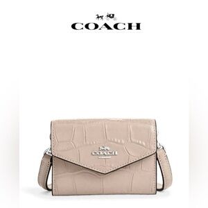 Coach Mini Envelope Wallet With Strap Croc embossed smooth leather #SU175 Stone